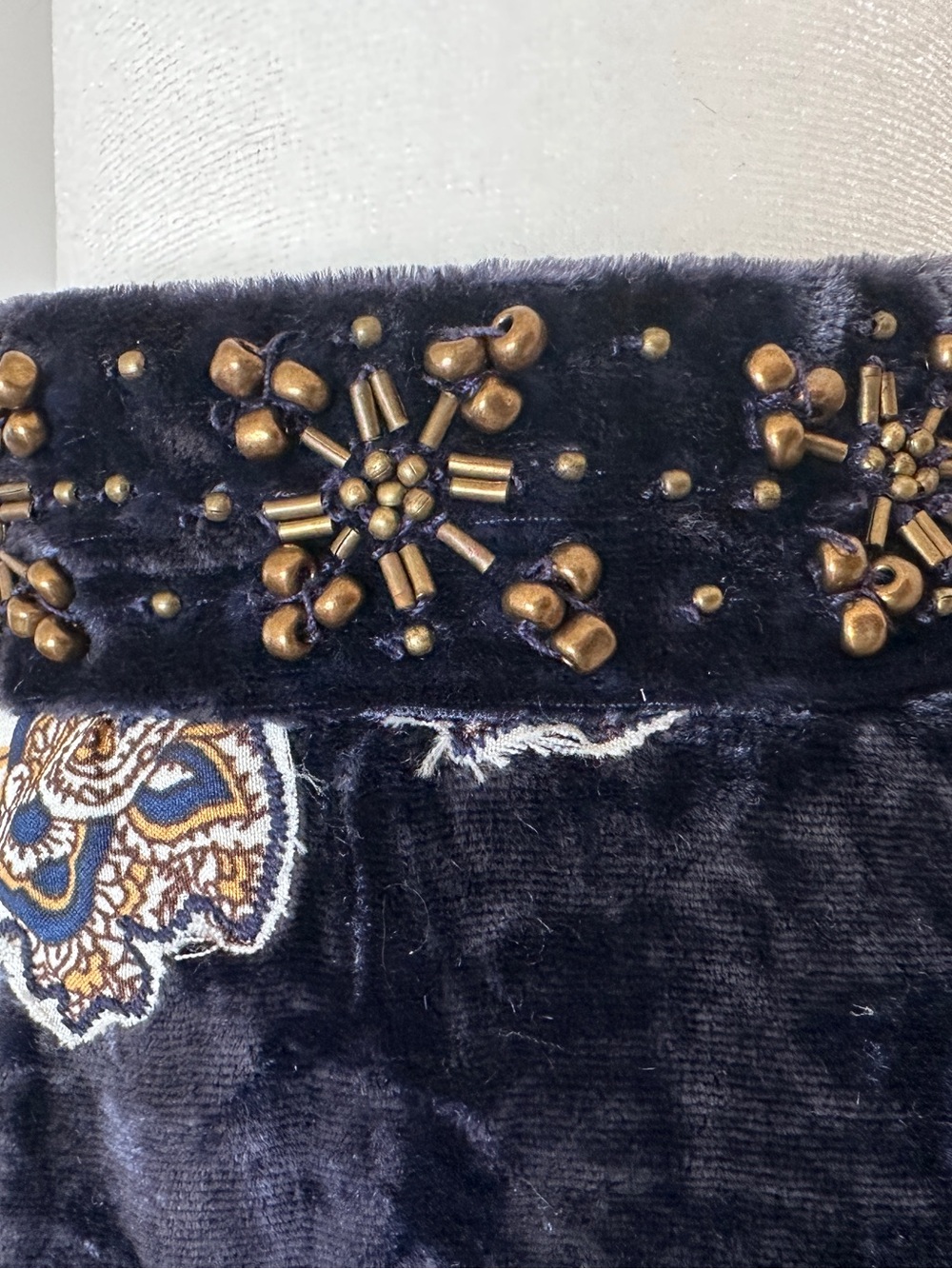 Chico’s Size 2 Navy Velvet Burnout Rayon Silk Jacket Duster Embellished - Picture 4 of 11